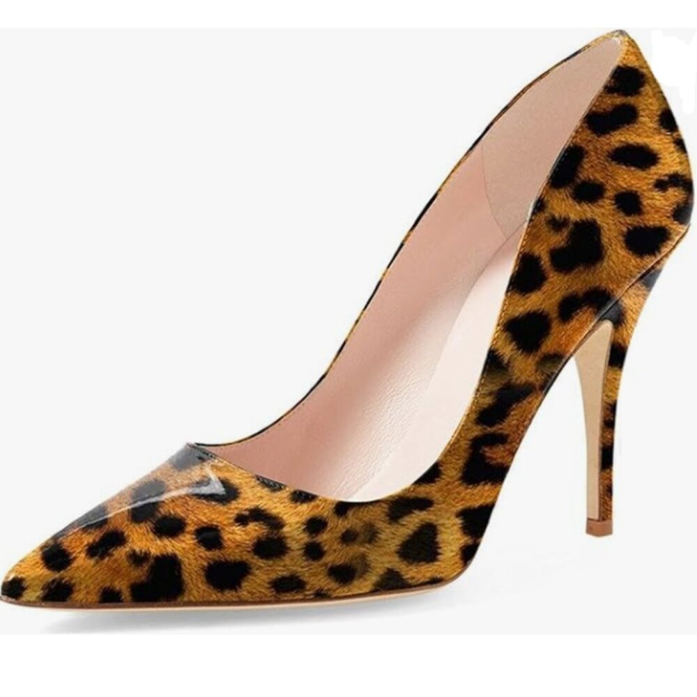 Ydn Leopard Print Pointed Toe Stilettos Heel Pump… - image 1